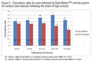 Chart: Conception rates for cows detected by SelectDetect™ activity system.